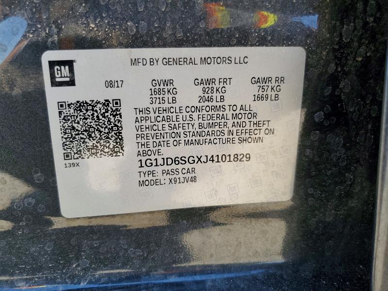 2018 Chevrolet Sonic მანქანა იყიდება აუქციონზე, vin: 1G1JD6SGXJ4101829, აუქციონის ნომერი: 56974666