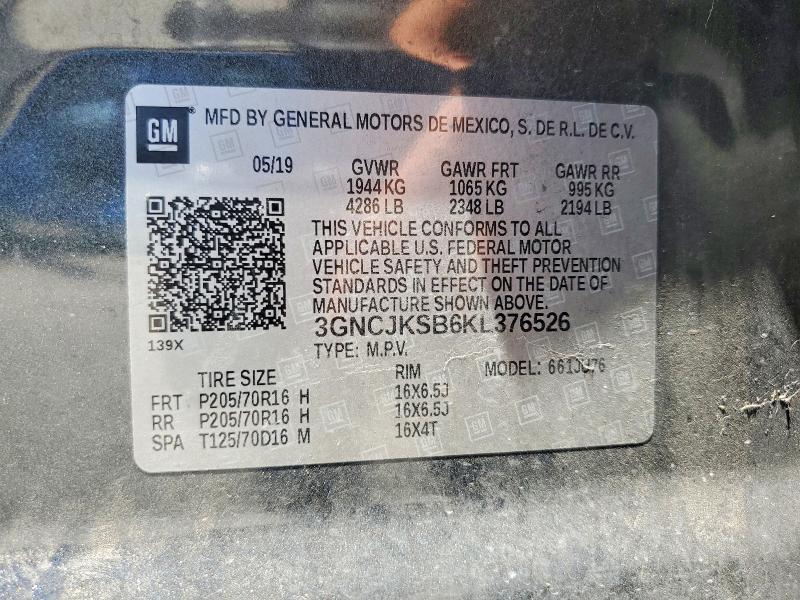 Продаж на аукціоні авто 2019 Chevrolet Trax, vin: 3GNCJKSB6KL376526, номер лоту: 56689376