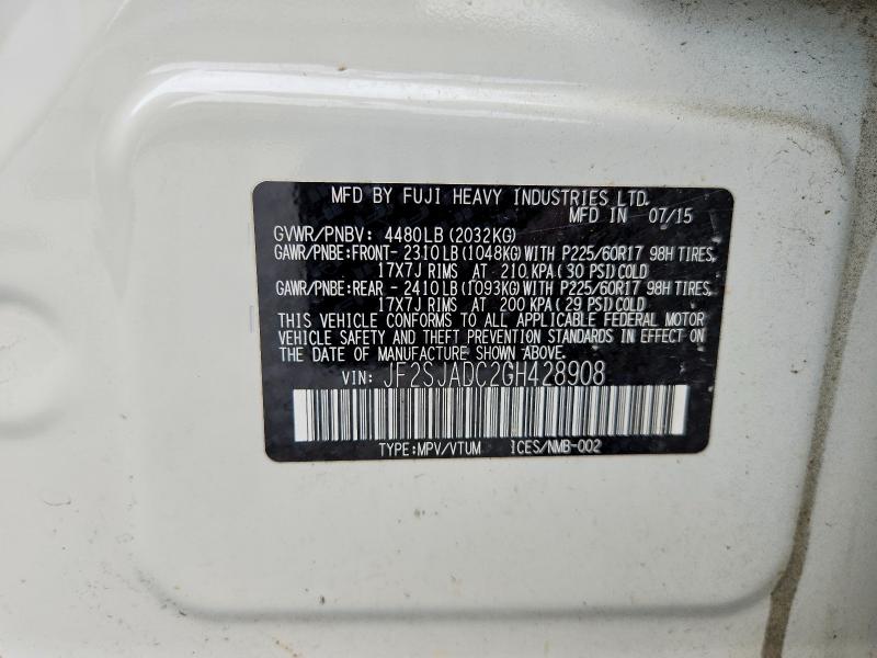 58090696 :رقم المزاد ، JF2SJADC2GH428908 vin ، 2016 Subaru Forester مزاد بيع