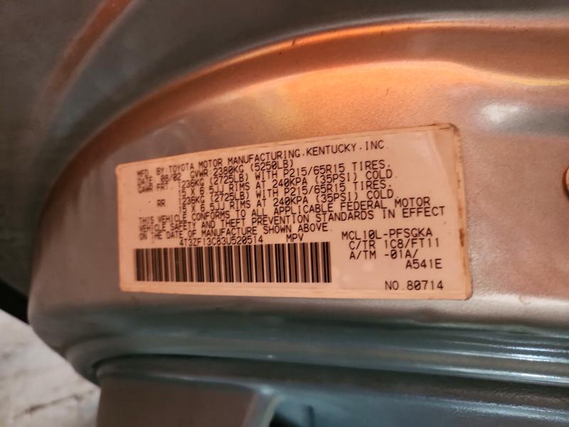 57192126 :رقم المزاد ، 4T3ZF13C83U520514 vin ، 2003 Toyota Sienna مزاد بيع