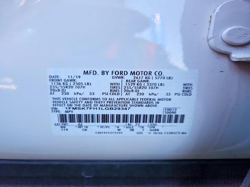 Продажа на аукционе авто 2020 Ford Explorer, vin: 1FMSK7FH1LGB29347, номер лота: 56346656