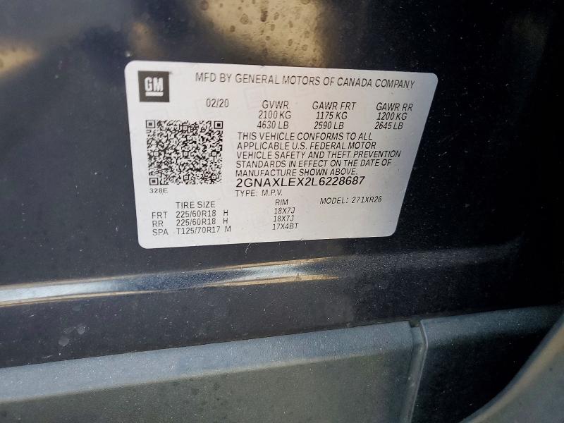 Aukcja sprzedaży 2020 Chevrolet Equinox, vin: 2GNAXLEX2L6228687, numer aukcji: 55941786