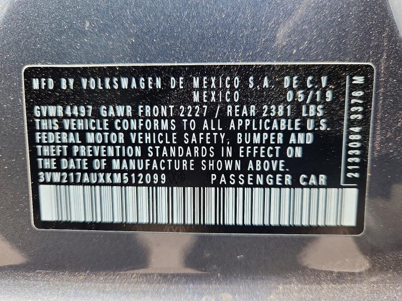 Продаж на аукціоні авто 2019 Volkswagen Golf Sportwagen, vin: 3VW217AUXKM512099, номер лоту: 57741226