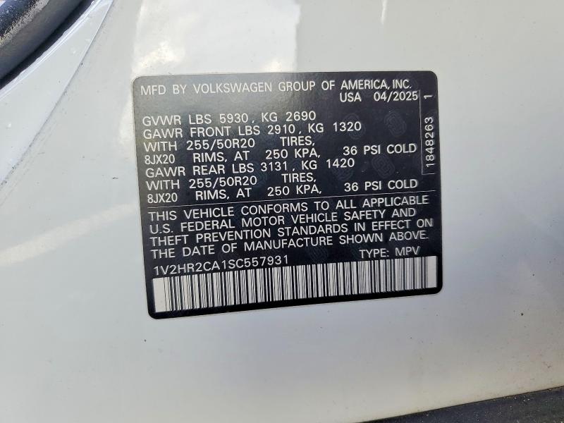 2025 Volkswagen Atlas მანქანა იყიდება აუქციონზე, vin: 1V2HR2CA1SC557931, აუქციონის ნომერი: 58100536