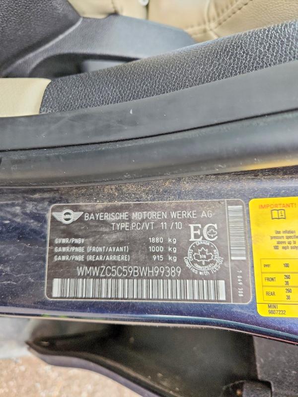 Продаж на аукціоні авто 2011 Mini Cooper, vin: WMWZC5C59BWH99389, номер лоту: 57841976