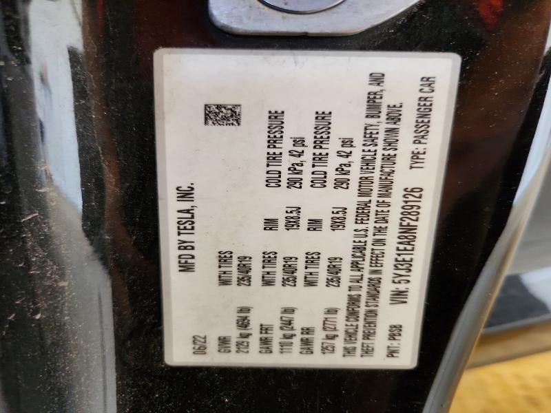 2022 Tesla Model 3 მანქანა იყიდება აუქციონზე, vin: 5YJ3E1EA8NF289126, აუქციონის ნომერი: 56357206