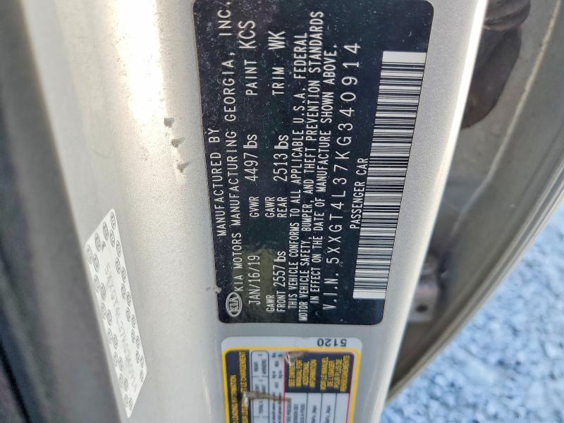 2019 Kia Optima მანქანა იყიდება აუქციონზე, vin: 5XXGT4L37KG340914, აუქციონის ნომერი: 55630906