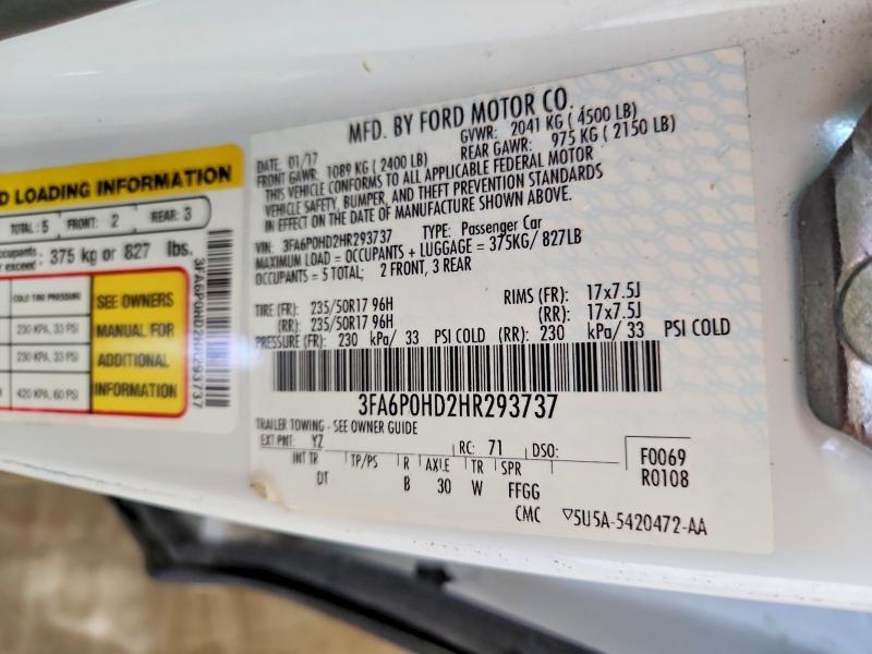 Продаж на аукціоні авто 2017 Ford Fusion, vin: 3FA6P0HD2HR293737, номер лоту: 58326316