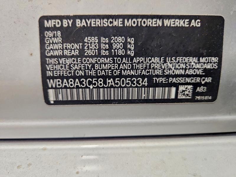 Aukcja sprzedaży 2018 Bmw 320, vin: WBA8A3C58JA505334, numer aukcji: 55920496