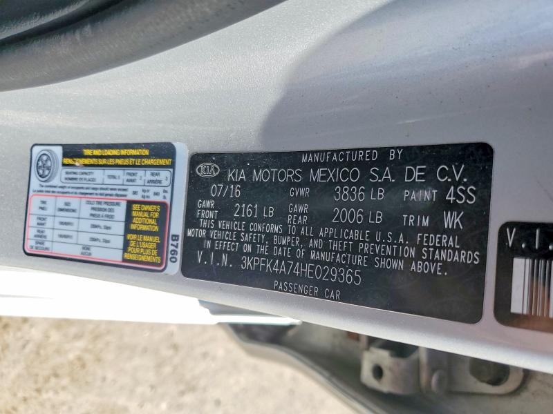 57973066 :رقم المزاد ، 3KPFK4A74HE029365 vin ، 2017 Kia Forte مزاد بيع