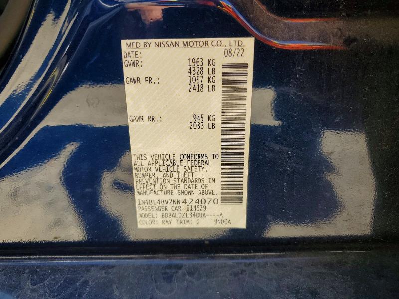 Aukcja sprzedaży 2022 Nissan Altima, vin: 1N4BL4BV2NN424070, numer aukcji: 59539156