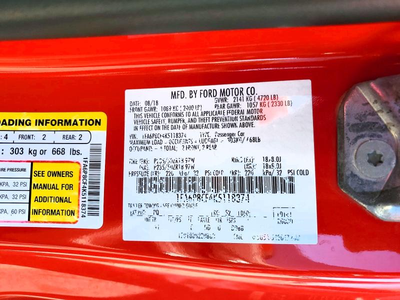 Продажа на аукционе авто 2019 Ford Mustang, vin: 1FA6P8CF4K5118374, номер лота: 55564986