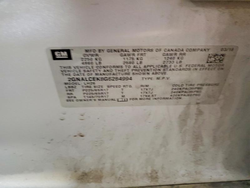 Aukcja sprzedaży 2016 Chevrolet Equinox, vin: 2GNALCEK8G6284994, numer aukcji: 58552896