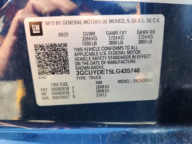 Продаж на аукціоні авто 2020 Chevrolet Silverado, vin: 3GCUYDET5LG435746, номер лоту: 55470556