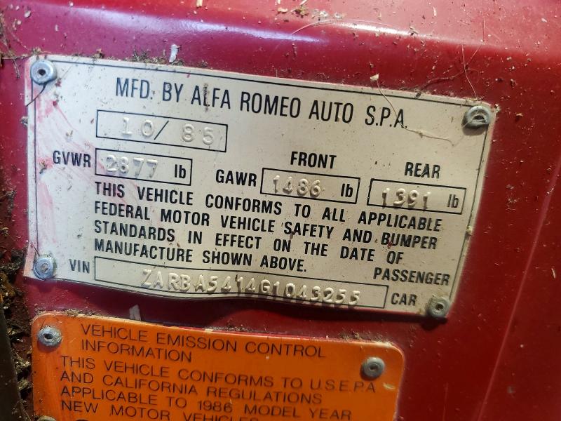 Продаж на аукціоні авто 1986 Alfa Romeo Veloce, vin: ZARBA5414G1043255, номер лоту: 58183576