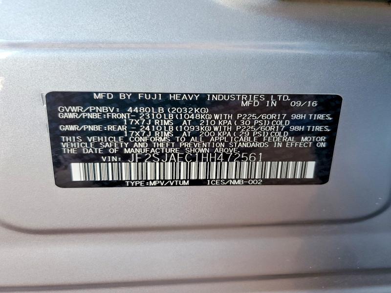 Aukcja sprzedaży 2017 Subaru Forester, vin: JF2SJAEC1HH472561, numer aukcji: 57169186