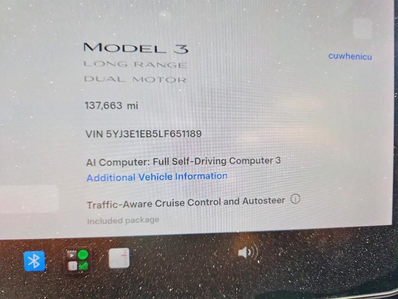 58314706 :رقم المزاد ، 5YJ3E1EB5LF651189 vin ، 2020 Tesla Model 3 مزاد بيع