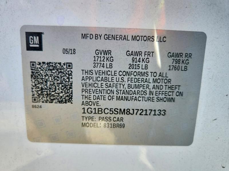 2018 Chevrolet Cruze მანქანა იყიდება აუქციონზე, vin: 1G1BC5SM8J7217133, აუქციონის ნომერი: 58118206