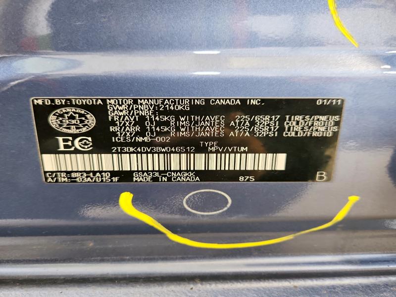 2011 Toyota Rav4 მანქანა იყიდება აუქციონზე, vin: 2T3DK4DV3BW046512, აუქციონის ნომერი: 55598606