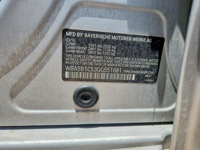 Aukcja sprzedaży 2016 Bmw 535, vin: WBA5B1C53GG551681, numer aukcji: 58839336