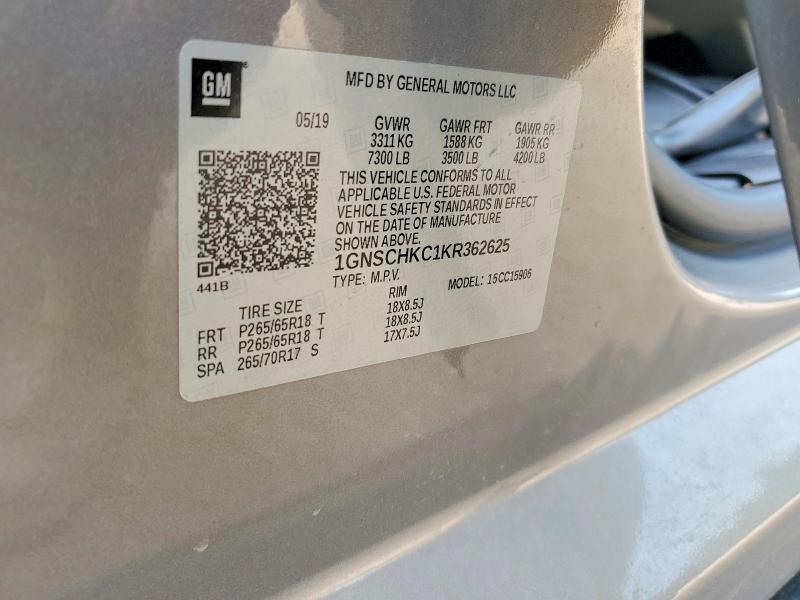 Продажа на аукционе авто 2019 Chevrolet Suburban, vin: 1GNSCHKC1KR362625, номер лота: 58720616