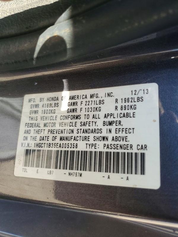 Продажа на аукционе авто 2014 Honda Accord, vin: 1HGCT1B35EA005358, номер лота: 57544016