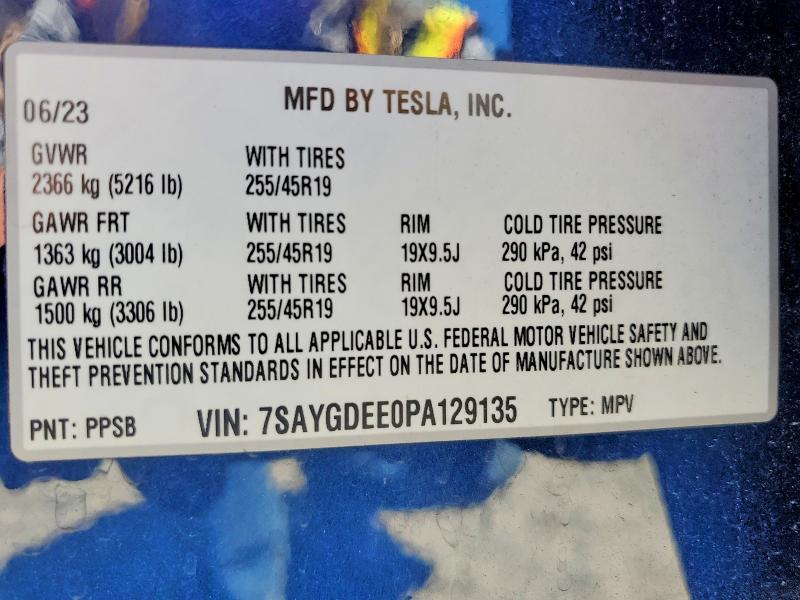 2023 Tesla Model Y მანქანა იყიდება აუქციონზე, vin: 7SAYGDEE0PA129135, აუქციონის ნომერი: 57885886