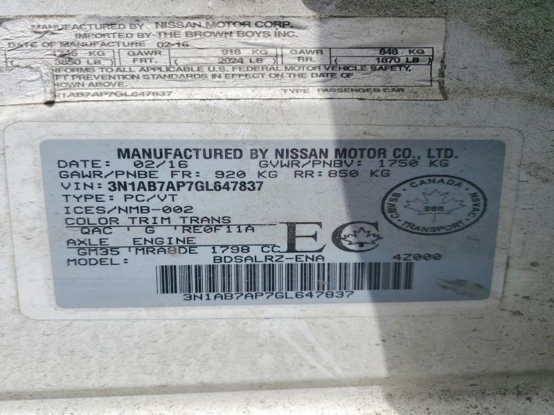 Продаж на аукціоні авто 2016 Nissan Sentra, vin: 3N1AB7AP7GL647837, номер лоту: 57263846