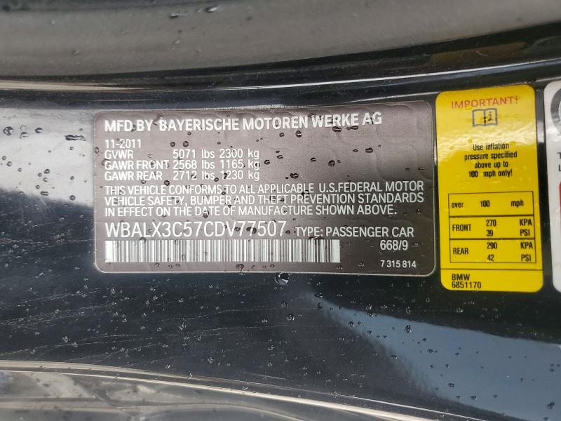 Продажа на аукционе авто 2012 Bmw 650, vin: WBALX3C57CDV77507, номер лота: 55965916