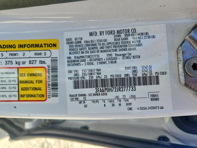 Aukcja sprzedaży 2018 Ford Fusion, vin: 3FA6P0H72JR277733, numer aukcji: 58122686