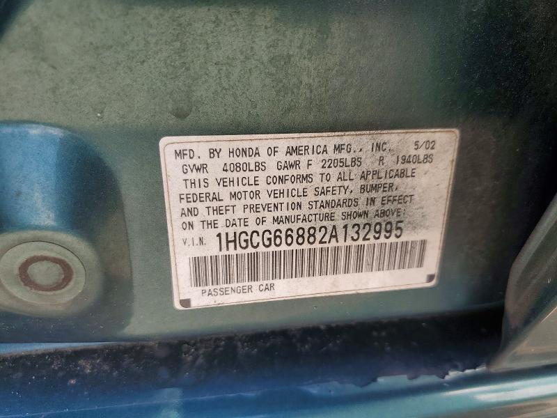 2002 Honda Accord მანქანა იყიდება აუქციონზე, vin: 1HGCG66882A132995, აუქციონის ნომერი: 56274416