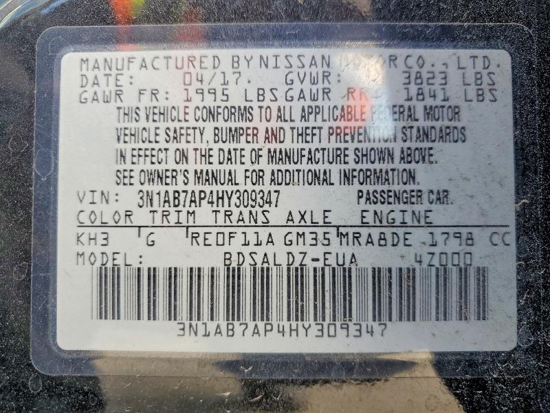 Aukcja sprzedaży 2017 Nissan Sentra, vin: 3N1AB7AP4HY309347, numer aukcji: 58115426