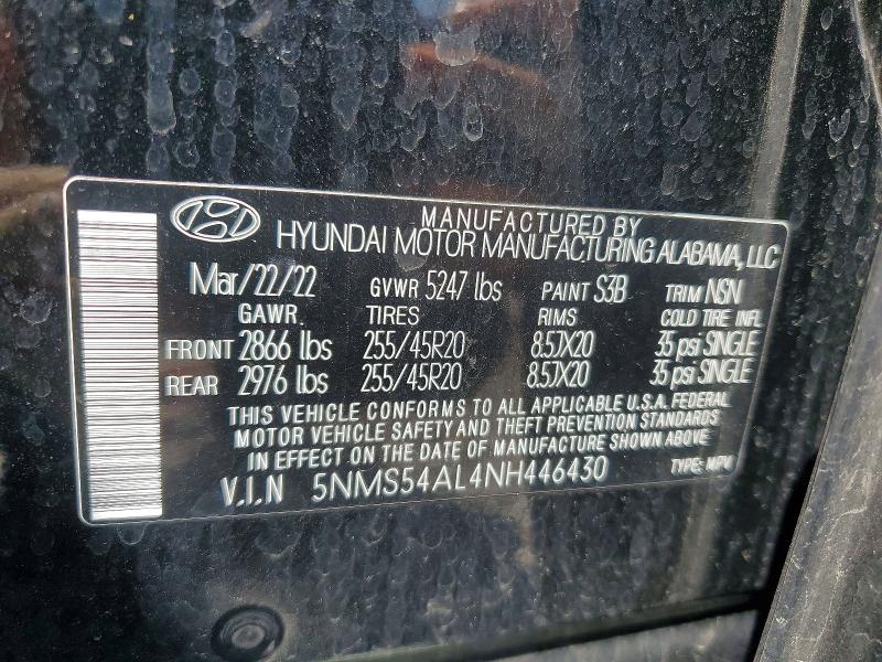 Aukcja sprzedaży 2022 Hyundai Santa Fe, vin: 5NMS54AL4NH446430, numer aukcji: 57317776