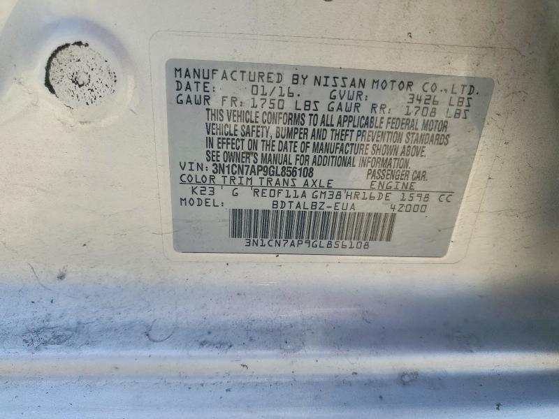 Aukcja sprzedaży 2016 Nissan Versa, vin: 3N1CN7AP9GL856108, numer aukcji: 85791145
