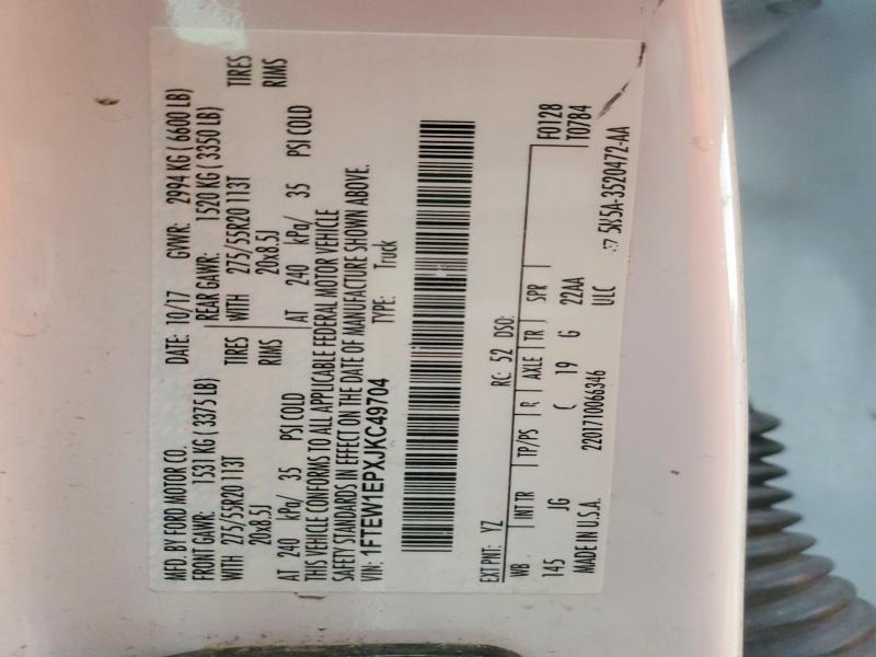 2018 Ford F150 მანქანა იყიდება აუქციონზე, vin: 1FTEW1EPXJKC49704, აუქციონის ნომერი: 55711556