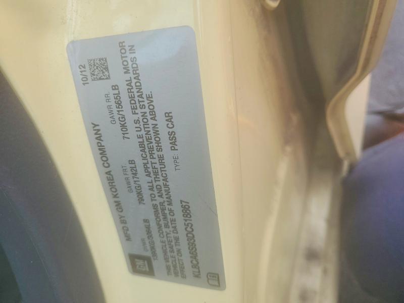 2013 Chevrolet Spark მანქანა იყიდება აუქციონზე, vin: KL8CA6S93DC518867, აუქციონის ნომერი: 56739026
