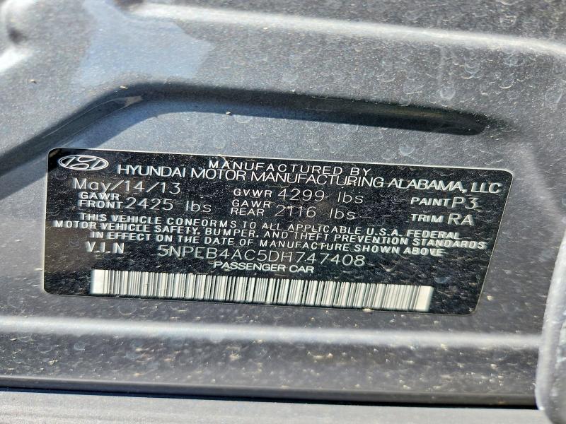 58292386 :رقم المزاد ، 5NPEB4AC5DH747408 vin ، 2013 Hyundai Sonata مزاد بيع