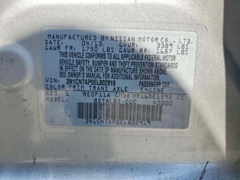 Aukcja sprzedaży 2014 Nissan Versa, vin: 3N1CN7AP0EL802919, numer aukcji: 57394046