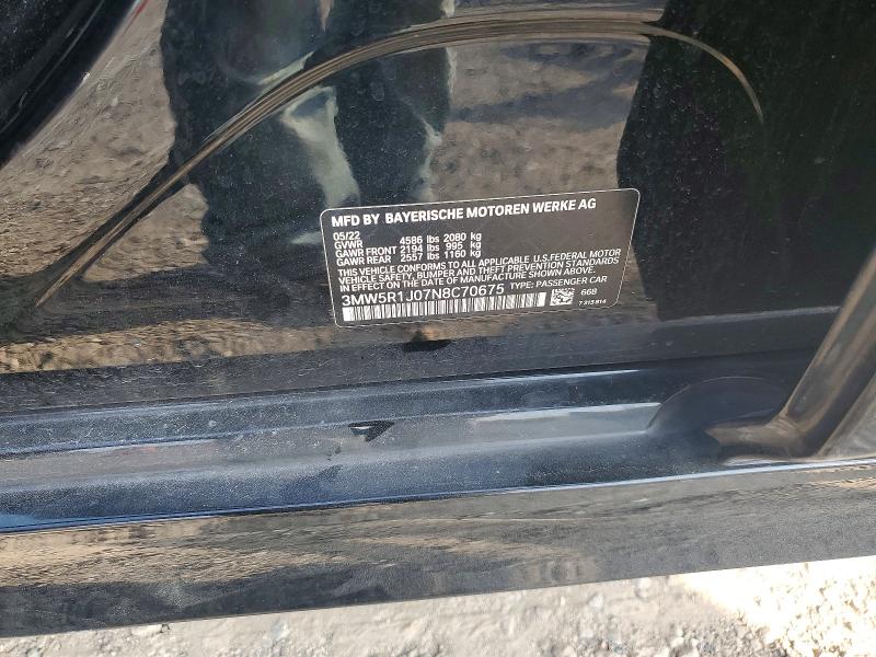 2022 Bmw 330i მანქანა იყიდება აუქციონზე, vin: 3MW5R1J07N8C70675, აუქციონის ნომერი: 58251636