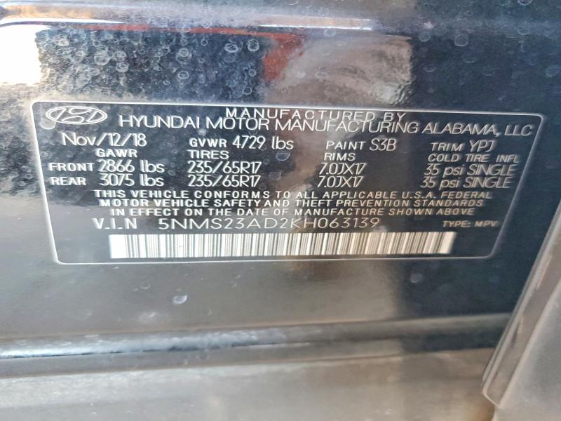 Aukcja sprzedaży 2019 Hyundai Santa Fe, vin: 5NMS23AD2KH063139, numer aukcji: 57932506