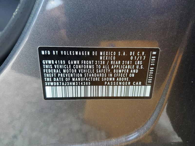 59332866 :رقم المزاد ، 3VWDB7AJ3HM314369 vin ، 2017 Volkswagen Jetta مزاد بيع