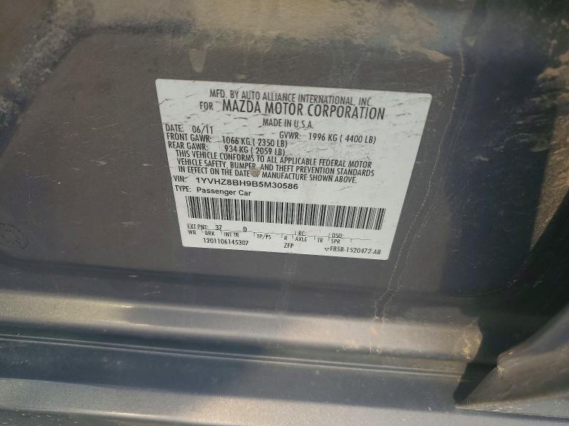 58225526 :رقم المزاد ، 1YVHZ8BH9B5M30586 vin ، 2011 Mazda 6 مزاد بيع