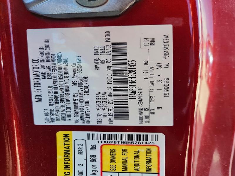 Продажа на аукционе авто 2017 Ford Mustang, vin: 1FA6P8TH6H5281425, номер лота: 57571966