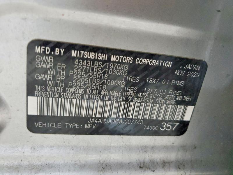 2021 Mitsubishi Outlander Sport მანქანა იყიდება აუქციონზე, vin: JA4ARUAU8MU007743, აუქციონის ნომერი: 58780146