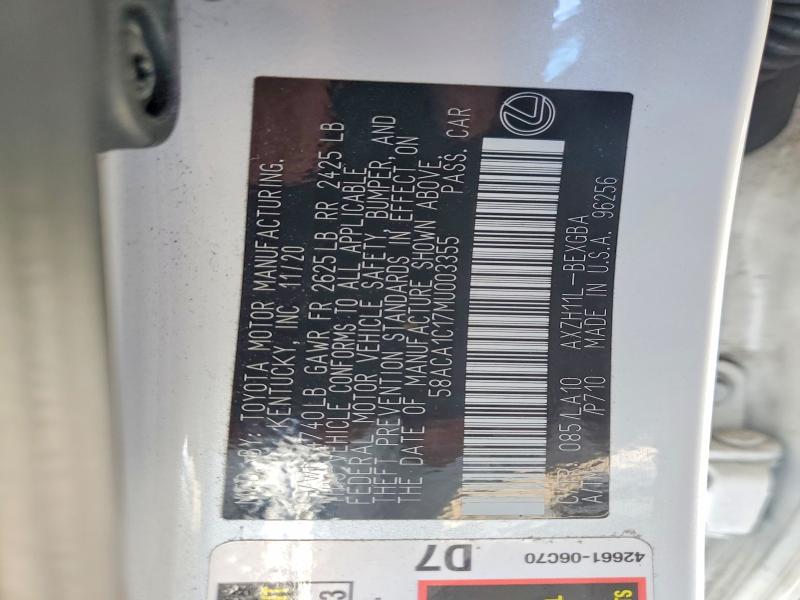 Продажа на аукционе авто 2021 Lexus Es 300h, vin: 58ACA1C17MU003355, номер лота: 57927296