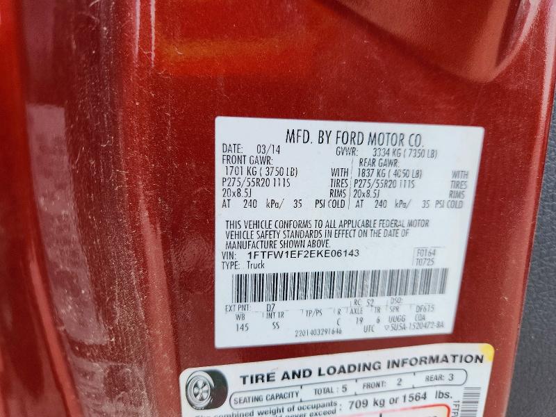 58066786 :رقم المزاد ، 1FTFW1EF2EKE06143 vin ، 2014 Ford F150 مزاد بيع