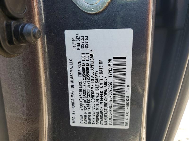 Продажа на аукционе авто 2019 Honda Odyssey, vin: 5FNRL6H75KB073596, номер лота: 56954626