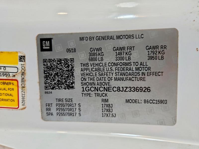 Продажа на аукционе авто 2018 Chevrolet Silverado, vin: 1GCNCNEC8JZ336926, номер лота: 59377856