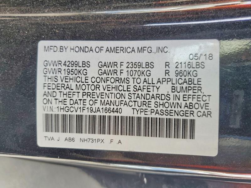 Aukcja sprzedaży 2018 Honda Accord, vin: 1HGCV1F19JA166440, numer aukcji: 85447195