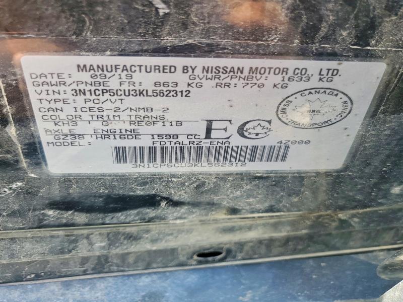 Aukcja sprzedaży 2019 Nissan Kicks, vin: 3N1CP5CU3KL562312, numer aukcji: 56798226
